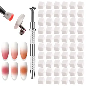 150Pcs Soft Nail Sponges for Ombre Nails White Makeup Sponge Set Nail Art Brushes with 4-Claws Grabbing Pen for DIY Manicure Design Gradient Gel Nails Accessories