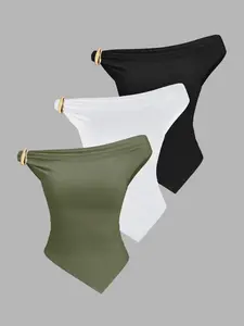 European and American style spring/summer new women's solid color off-shoulder vest three-piece set