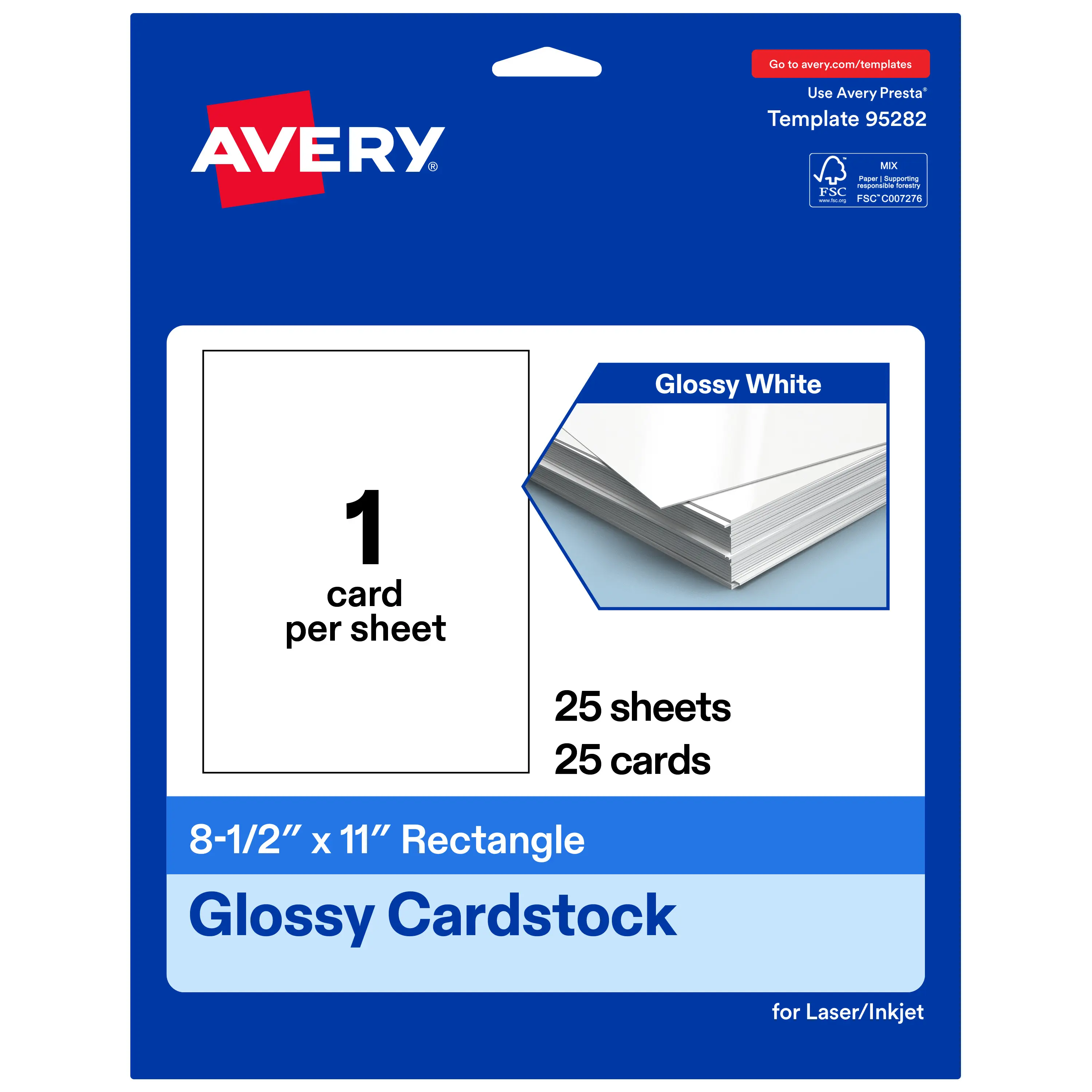 Avery 8-1/2" x 11" Rectangle, Glossy White Cardstock