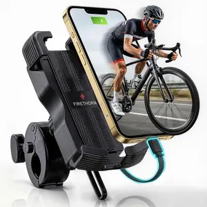 FIRETHORN Bike Phone Holder with Built in 5000 mAh Rechargable Battery - Motorcycle Mount, Handlebar Cell Phone Clamp, Scooter Clip, 4.7 to 6.8" Phone Type