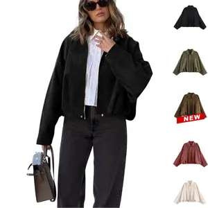 Tanming Women's Faux Suede Bomber Jacket Oversized Lapel Zip Up Pilot Coat Streetwear Motorcycle Outerwear with Epaulets Chic Batwing Sleeves Pleated Hem TikTokShopBlackFriday Casual Everyday Wear