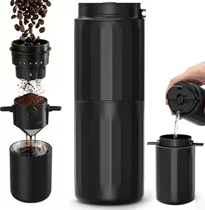 Coffee Grinder Electric - Grind While Charging, Portable with Electric Grinder & Insulated Mug and Pour Over for Travel, Cordless/Rechargeable Coffee Bean Grinders for Travel,Camping, Car-Gloss Black outdoorfun