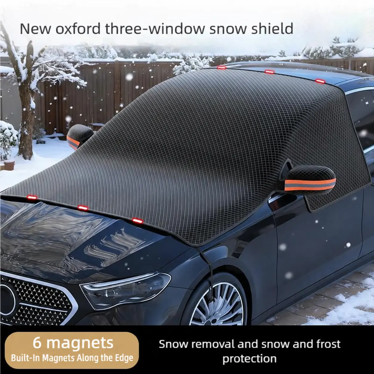 Car Windshield Cover for Ice & Snow - Magnetic Waterproof Oxford Cloth Windscreen Shade Cover, 360° Windproof Auto Accessory, Easy Installation, Universal Fit Vehicle Accessory, 2 Winter Uses Frost Removal Tool
