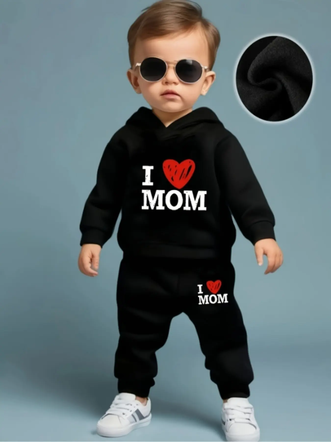 Spring Autumn Baby Boys Girls Letter Print Fleece Hoodie Pants Set, Casual Two-Piece, Comfortable and Warm, Cozy, Baby Boy Clothes, Outfits, Baby Clothing