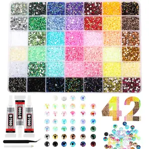 32000 Pcs Flatback Rhinestones for Crafts, 42 Colors Crystal Gems Kit with 3 Pcs 10ml B-7000 Glue and Tools for Tumblers, Clothes, Nail Art