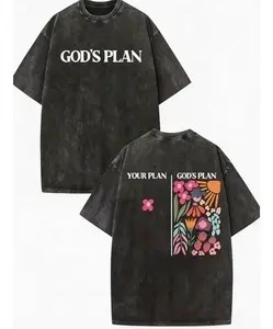 Men’s Vintage Washed Cotton T-Shirt – Acid Wash Tie-Dye Print Short Sleeve featuring “God’s Plan” scripture (Psalm 23:1) and “Hebrews 13:8,” casual faith apparel, retro street style