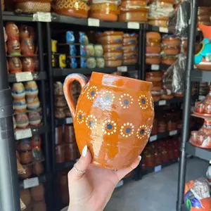 Floral Ceramic Jarrito Coffee 1L Mug - Reusable Clay Design, Ideal for Coffee Drinking - Reuse, Drinkware, Washable Traditional Ceramic, Handmade & Decorated, Lead Free, Keeps Hot/Warm, 12oz Capacity - Tumbler Mexican Cup