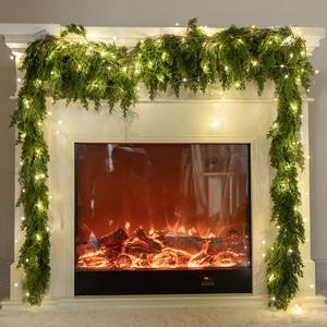 Party joy 6FT Christmas Garland Cedar with 9.8FT LED Light String Artificial Norfolk Pine Garlands, Real Touch Winter Pine Garland, Green Artificial Greenery Garland for Table, Mantle, Wall, Indoor, Outdoor Christmas Decorations Festive Holiday Seasona