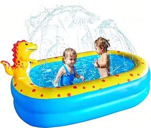 Inflatable Kids Swimming Pool with Sprinkler, 67x41x32in Family Size, Summer Water Play Toy for Backyard Outdoor Fun