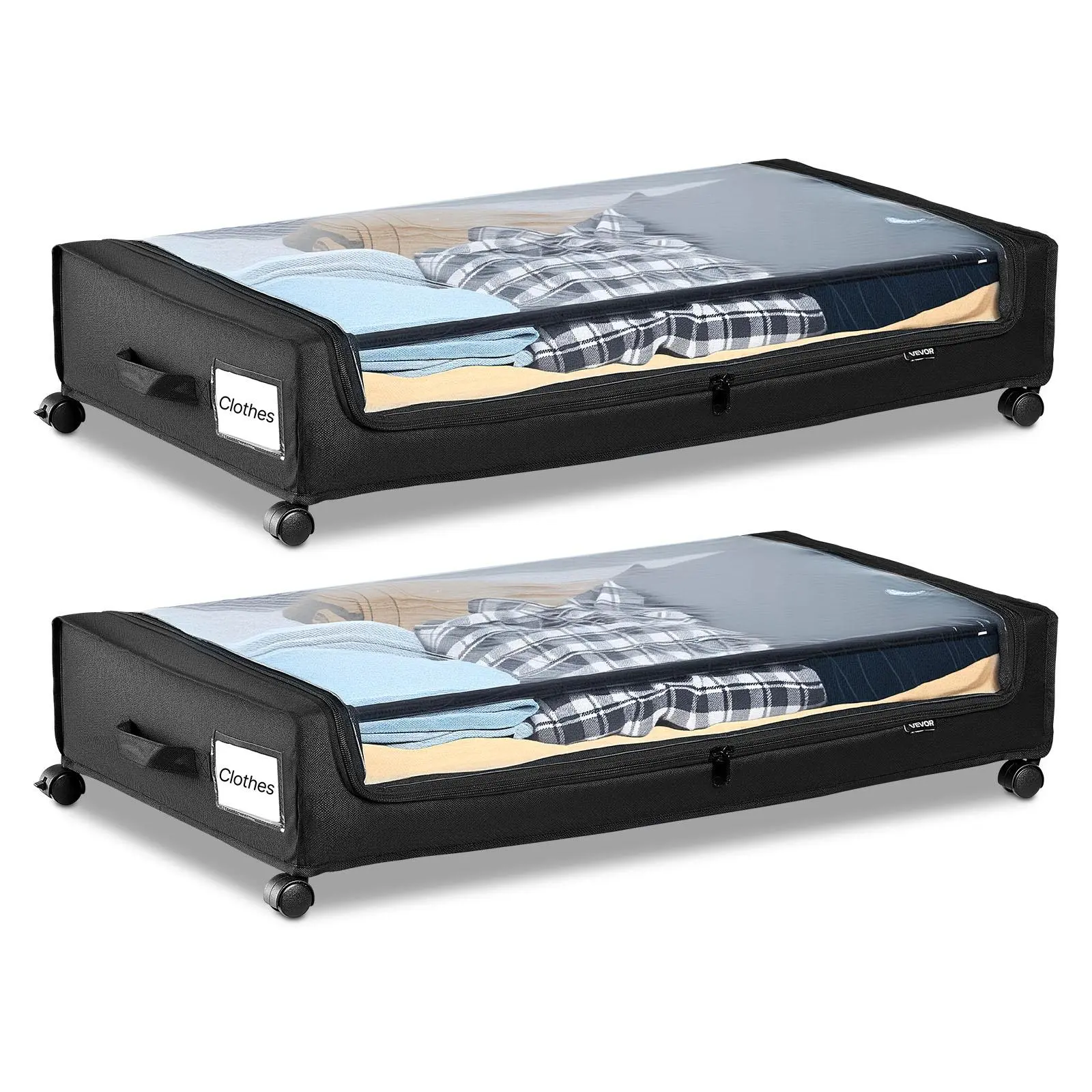 【summerfinds】VEVOR Under Bed Storage with Wheels, 30.3 x 18.5 x 6.8 inch, Underbed Containers with Clear Lid, Underbed Shoe Organizer, Rolling Under the Bed Storage Bins for Clothes Shoes Blankets Bedroom, 2 Pack