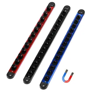 Mayouko Aluminum Magnetic Socket Organizer, 3-Piece Socket Rail Holder, 1/4-Inch x 14 Clips, 3/8-Inch x 14 Clips, 1/2-Inch x 12 Clips, Storage 40 Sockets(Sockets Not Included)