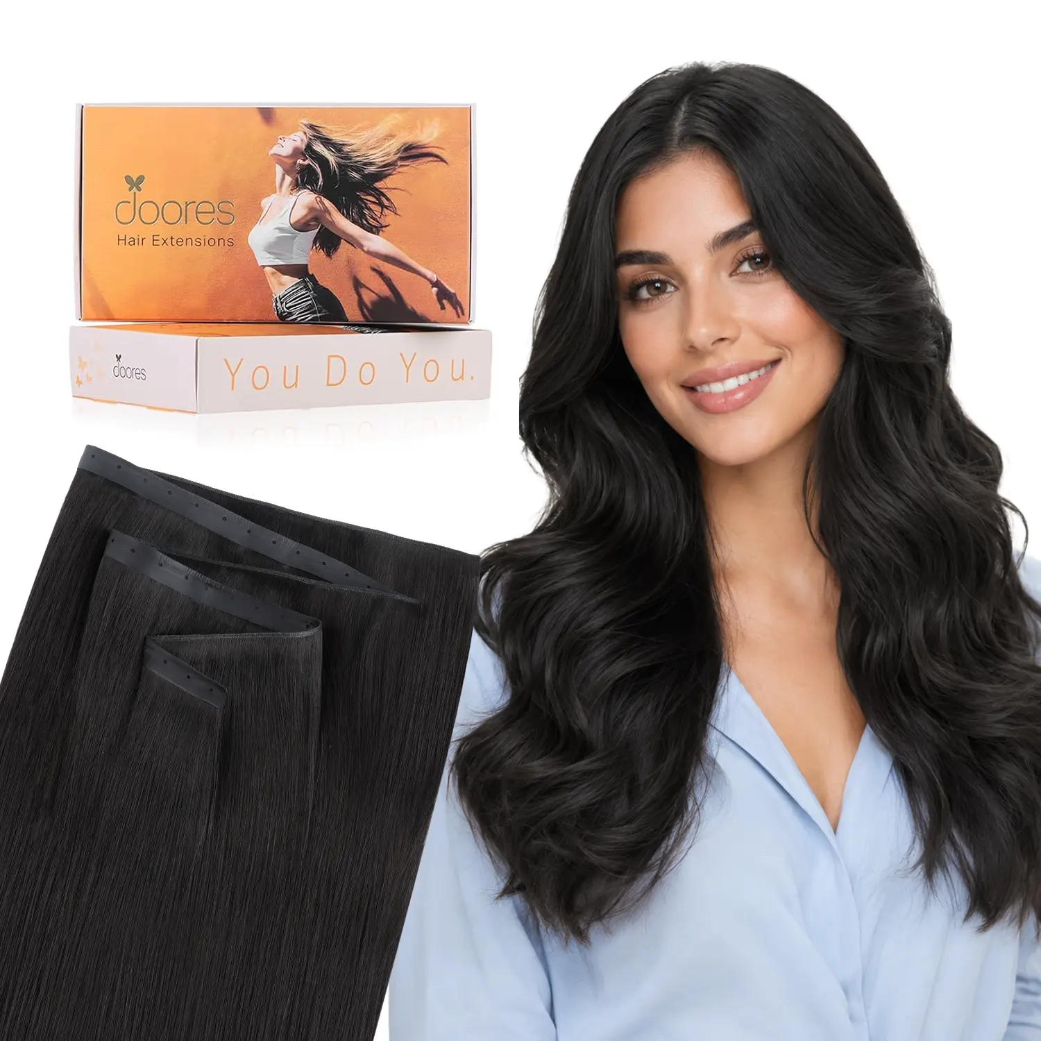 DOORES Butterfly Weft Hair Extensions Human Hair Genius Weft PU 14-24inch Seamless Hand Tied Double Weft PU Extensions Real Hair Extensions#tiktokshopbacktoschool