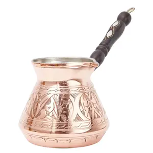 CopperBull THICKEST Solid Hammered Copper Turkish Greek Arabic Coffee Pot Stovetop Coffee Maker Cezve Ibrik Briki with Wooden Handle,(Large - 15 Oz) - ENGRAVED Handmade Sturdy
