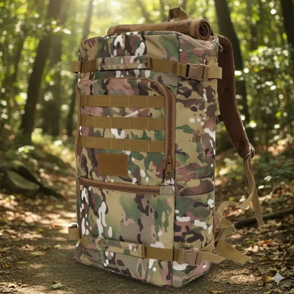 50L Waterproof Tactical Backpack for Hiking, Camping & Outdoor Adventures, Anti-Tear Nylon, Adjustable Straps, Multiple Attachment Points, Sleeping Bag Compartment, Laptop Sleeve, Hydration Compatible, Breathable Back Pad, Durable Multi Purpose Rucksack