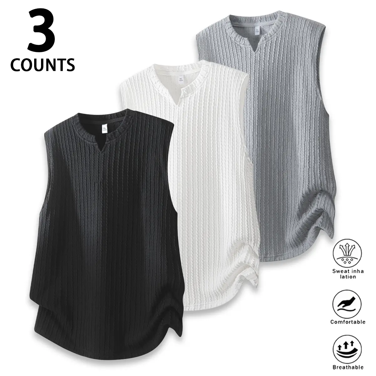 Men's Oversized Cable-Knit Sweater Vest with Notch Neck, Curved Hem, and Chic Backless Design for Streetwear, Menswear, Minimalist, Classic, Sporty Chic, Sleeveless, Tops, Casual, Clothes, Elastane, Polyester Blend, Loose Fit, Sport Chic