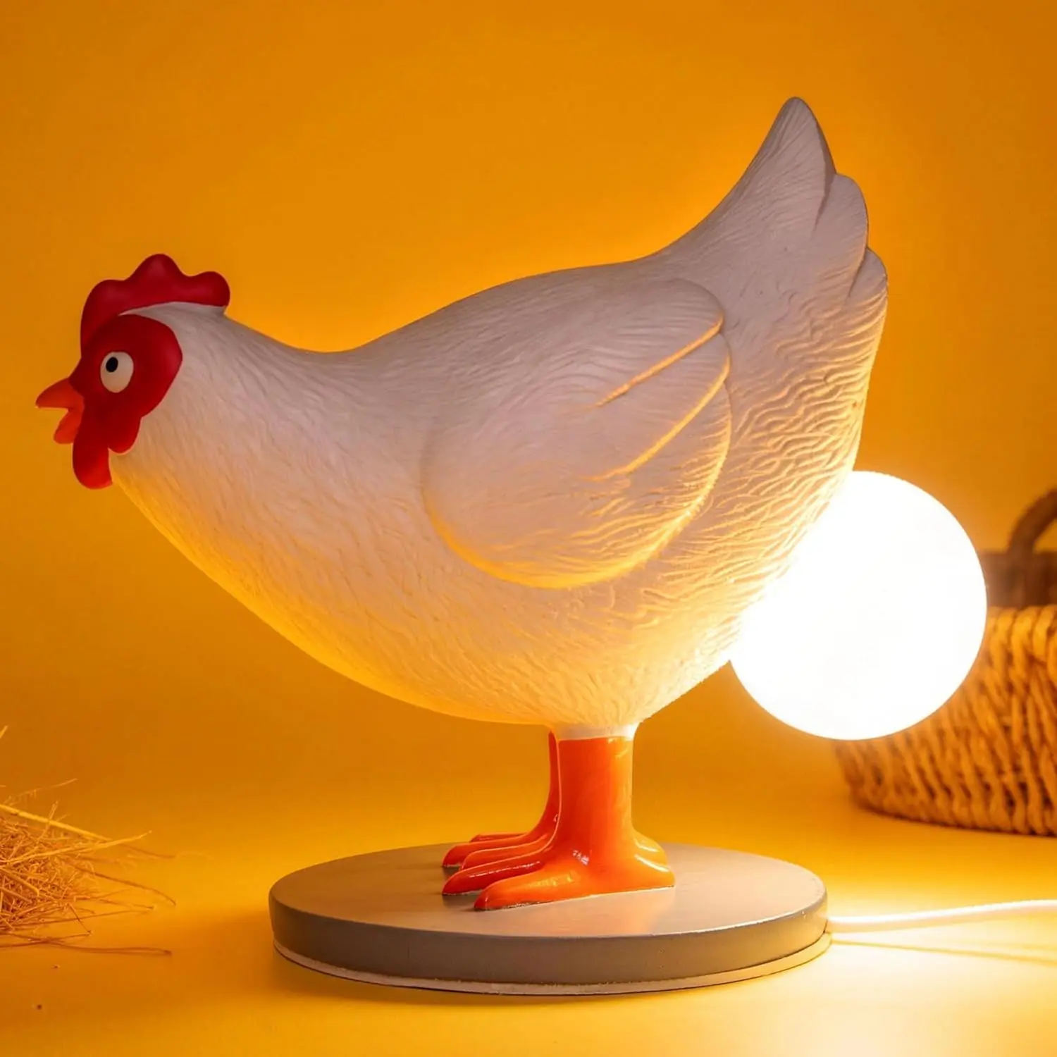 Chicken Lamp With Egg in Butt, 3D Laying Egg Night Light, Funny Resin Lifelike LED USB Warm Light Table Lamp, Easter Christmas Birthday Gift, Gifts For Kids, Child-Friendly Ambient Night Light