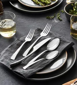 45-Piece Stainless Steel Flatware Set, 18/10 Silverware Utensils, Modern Kitchen Cutlery, Rust-Resistant Dining Service Set