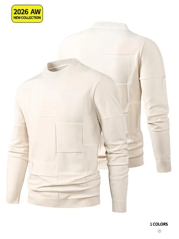 Men’s Plain Long Sleeve Knitwear Tops - White Crew Neck Menswear, Loose-Fit Autumn/Winter Sweater, Warm Skin-Friendly, Suitable for Everyday Outdoor Wear, Versatile as Inner or Outer Layer, Round Neck