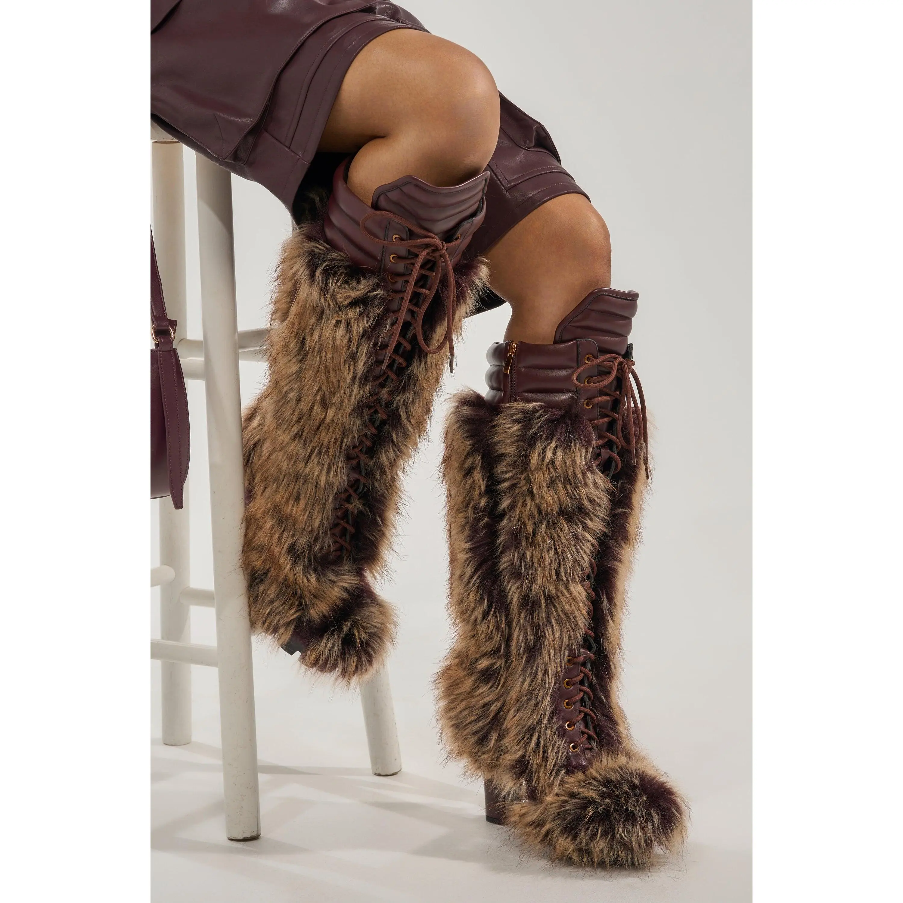 AZALEA WANG HEARTBEAT BROWN MULTI BLOCK FUR BOOT AZALEA WANG HEARTBEAT BROWN MULTI BLOCK FUR BOOT