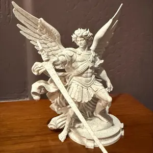 3D Print Marble Finish Saint Michael Statue for Home Decor Elegant Angelic Design with Wings and Sword Perfect for Interior Decoration