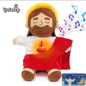 Yelakey Breathable Jesus Plush Doll with Lights and Sound Effects, Catholic Religious Theme Stuffed Animal Toy, Christian Gift
