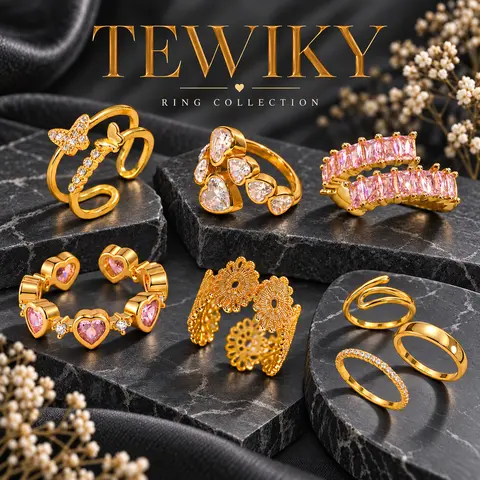 【Tewiky Official】Women's Chunky Gold Statement Wide Vintage Layered Stack Rings Set, Tarnish Proof Non-Tarnish Plated Thumb Jewelry, Everyday Auspicious Gift for Women in Casual Outfits