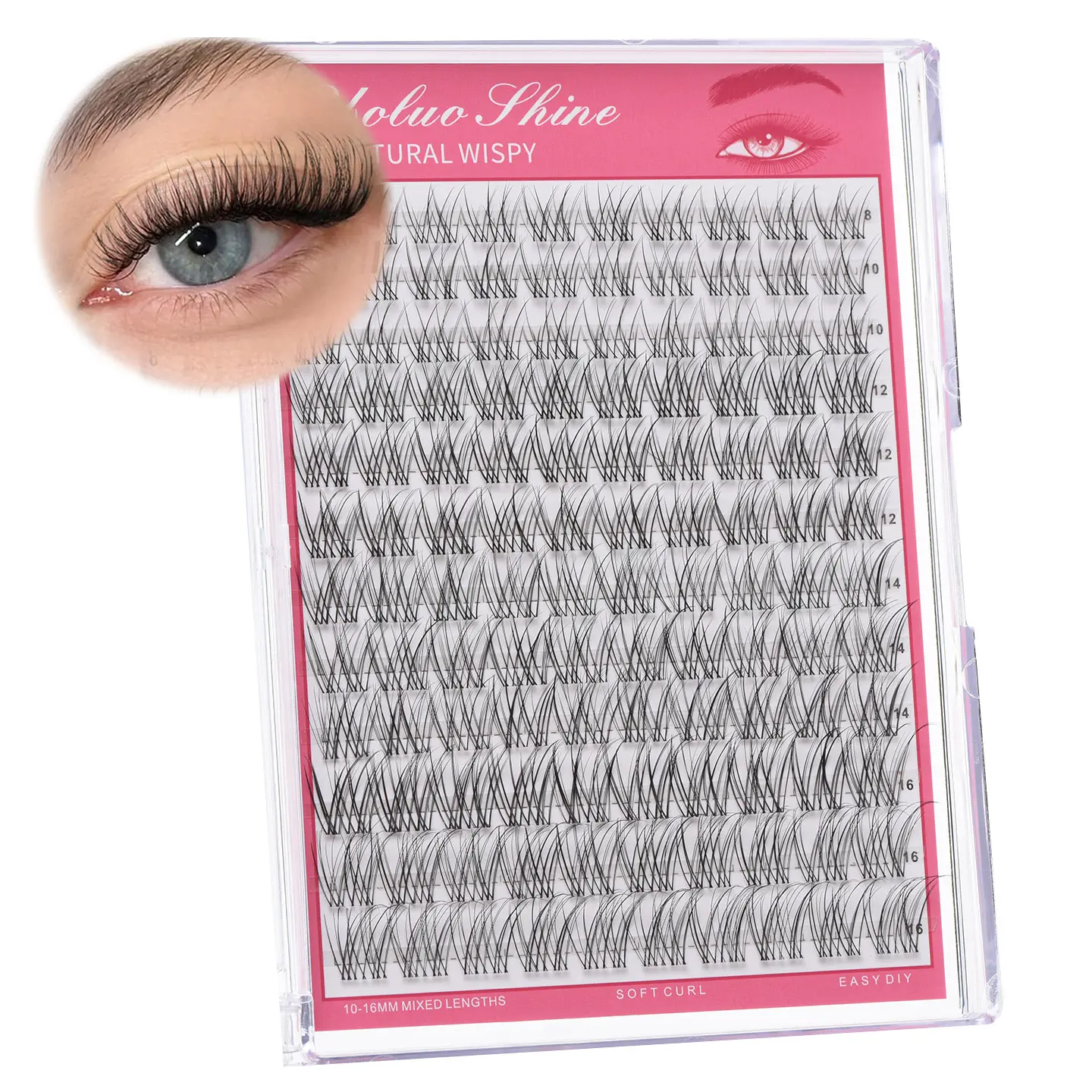 Venus Wispy Lash Clusters 8-16mm DIY Eyelash Extensions with Invisible Thin Clear Band, Individual Lashes Clusters for Natural Look