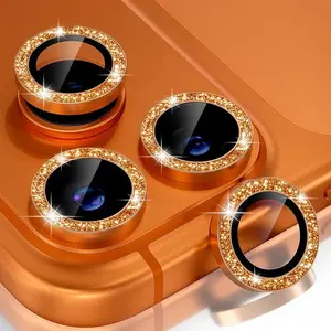 Glittery Protective camera lens protector for iPhone 17, 16, 15, and 14 series; scratch- and drop-resistant tempered glass camera lens protector (orange) Cellphone Protection Accessories.