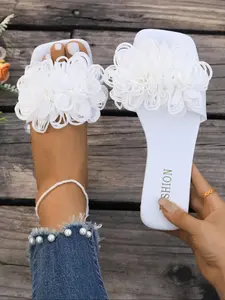 Women's Fashionable Flower Decorated Slides, Casual Comfortable Flat Sandals for Summer, Lightweight Breathable Shoes for Daily Wear, Girl, Boho Style Slides