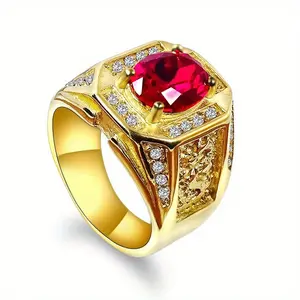 Men's Jewelry Dragon-Shaped Pattern Ring - Luxurious Synthetic Zircon Stainless Steel Metal-Toned Ring, Ideal for Modern Men’s Formal & Casual Occasions, Metal-Toned Rings
