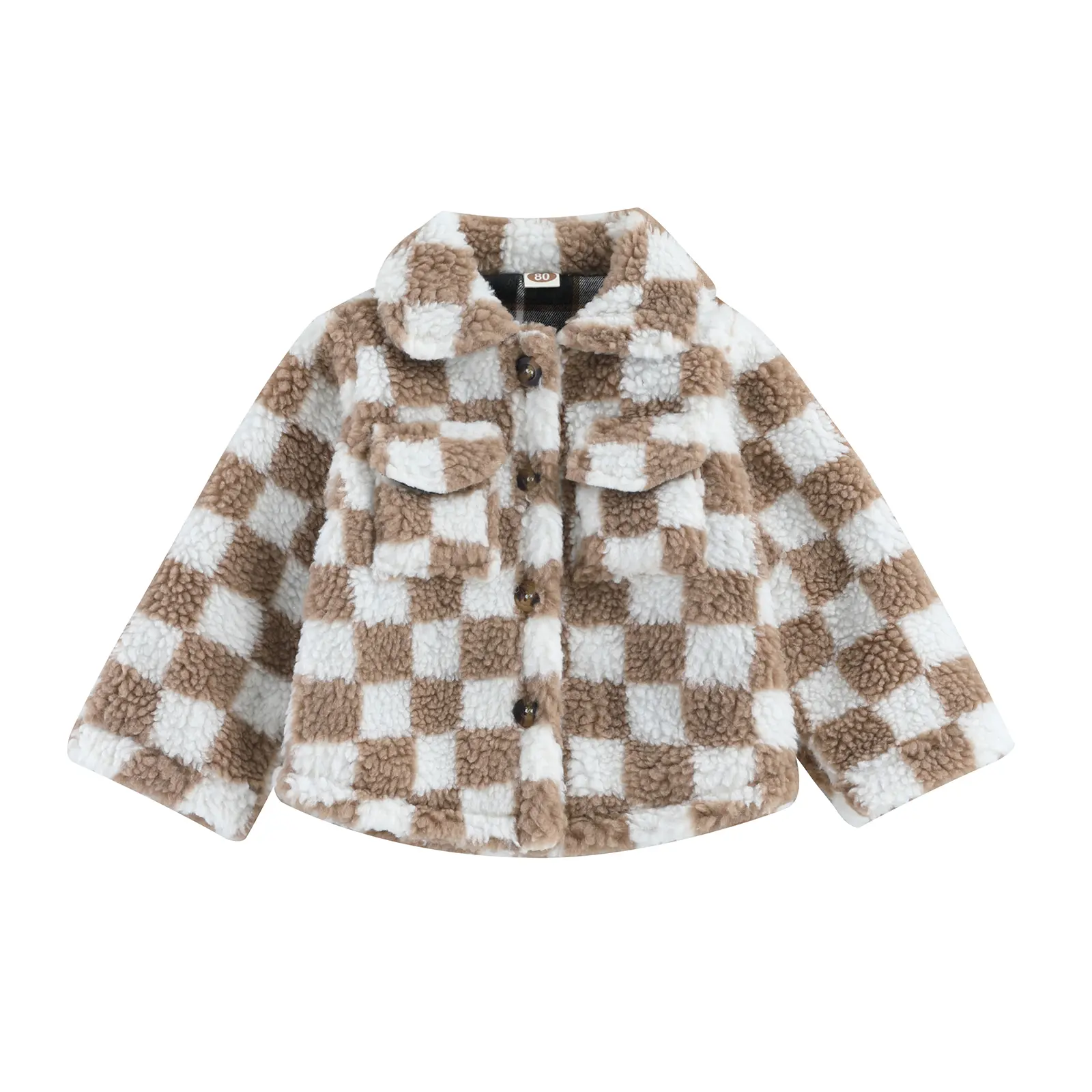 REDWOON Toddler Kids Fleece Jackets Checkerboard Button Winter Warm Sherpa Coat Outwear for Boys Girls