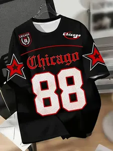 Chicago 88 Stars Men's Crew Neck T-Shirt - Chicago graphic t-shirt with red accents. Lightweight polyester sweater suitable for everyday and special occasions, the ideal gift for sports fans - a must-have for urban streetwear, casual wear, sporty design,