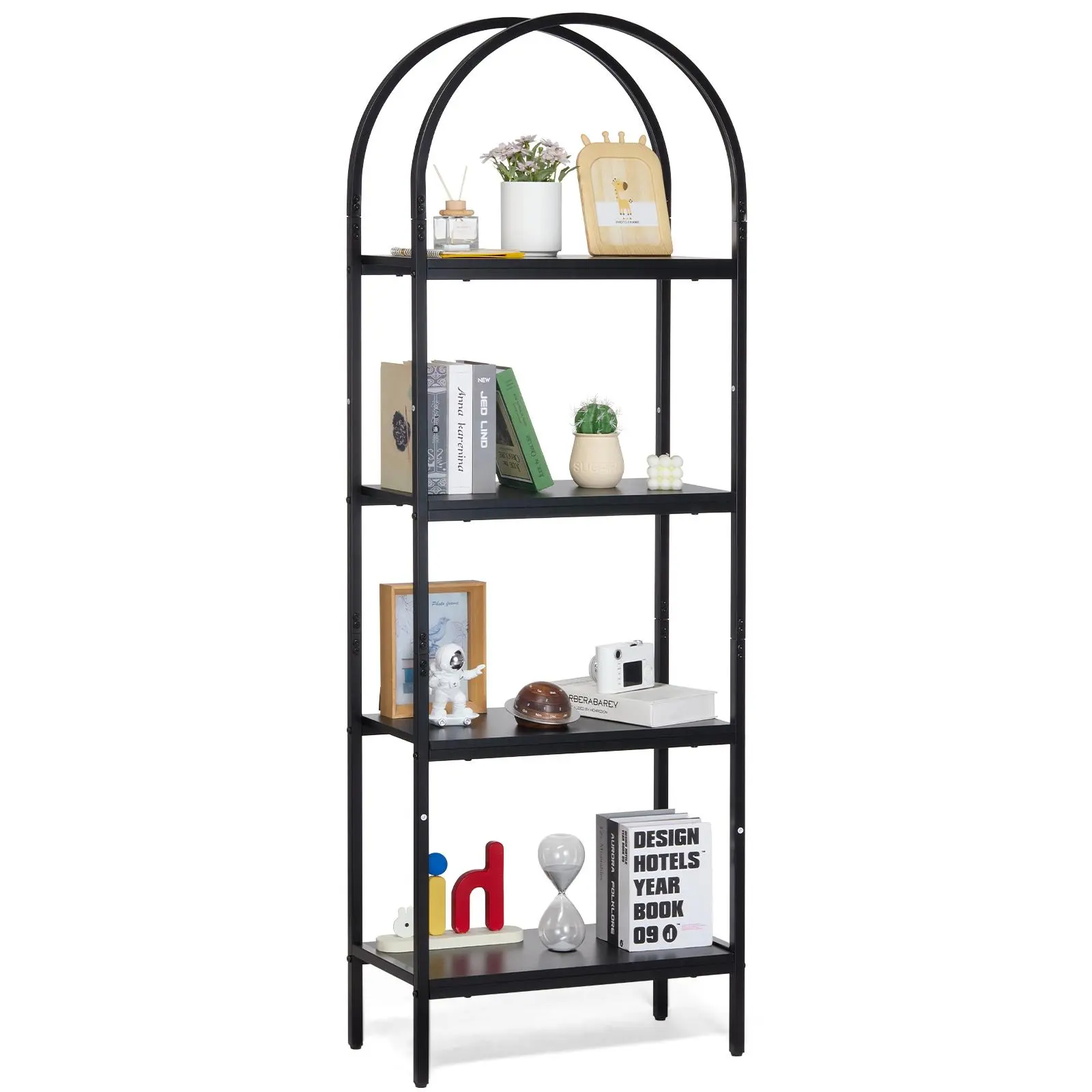 【summerfinds】VEVOR 4-Tier Arched Industrial Modern Bookshelf, Small Rustic Vintage Open Shelf Storage Bookcase, Freestanding Display Shelving Unit with Storage, for Living Room & Office, Bookshelf With Storage