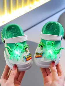 Summer Kids Holey Shoes, Vacation Style Glow-In-The-Dark Dinosaur, Unisex Ultra-Light Hollow Soft Cool Beach Sandals, Eva Slide Sandals