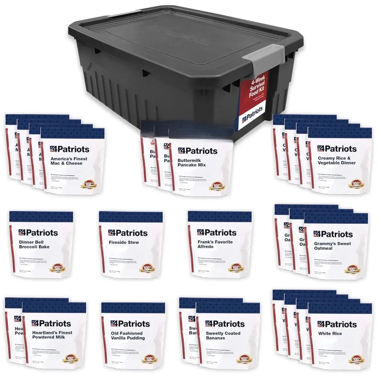 4Patriots 4-Week Survival Food Kit 192 Servings 25-Year Shelf Life Freeze-Dried Meat Variety Meals Disaster-Resistant Mylar Packaging for Preppers Camping - Storage