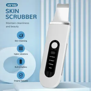 Ultrasonic Skin Scrubber Spatula - IPX6 Waterproof Pore Cleaner Blackhead Remover with 4 Modes, LCD Display for Facial Deep Cleansing (White)