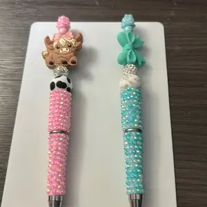 Bazzled Pens with Adorable Cow and Bow Designs Sparkling Beaded Grips for Stylish Writing