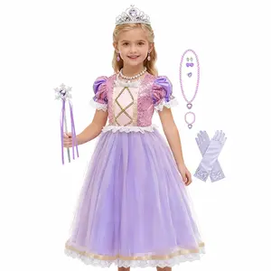 LOEL Girls Rapunzel Princess Sofia Costume with Gloves and Accessories for Halloween Christmas Birthday Party Purple Multi-Layered Mesh Skirt Soft Material
