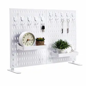 Garvee Tabletop Peg Board Display Stand with 10 Hooks and 2 Trays, No Drilling Required, Freestanding and Portable Plastic Pegboard for Organizing in Vendor, Office, Home, Dorm, or Apartment, White