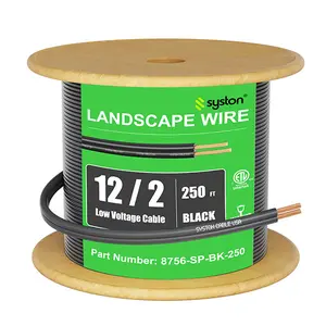 SYSTON 12/2 Low Voltage Landscape Lighting Wire - 12 Gauge (12AWG) Direct Burial Stranded Copper Cable for Outdoor Garden Lights,  Path Lights, Solar Pathway & Patio Lighting - Heavy Duty, Waterproof UV Resistant UL/ETL Listed (25ft-500ft)