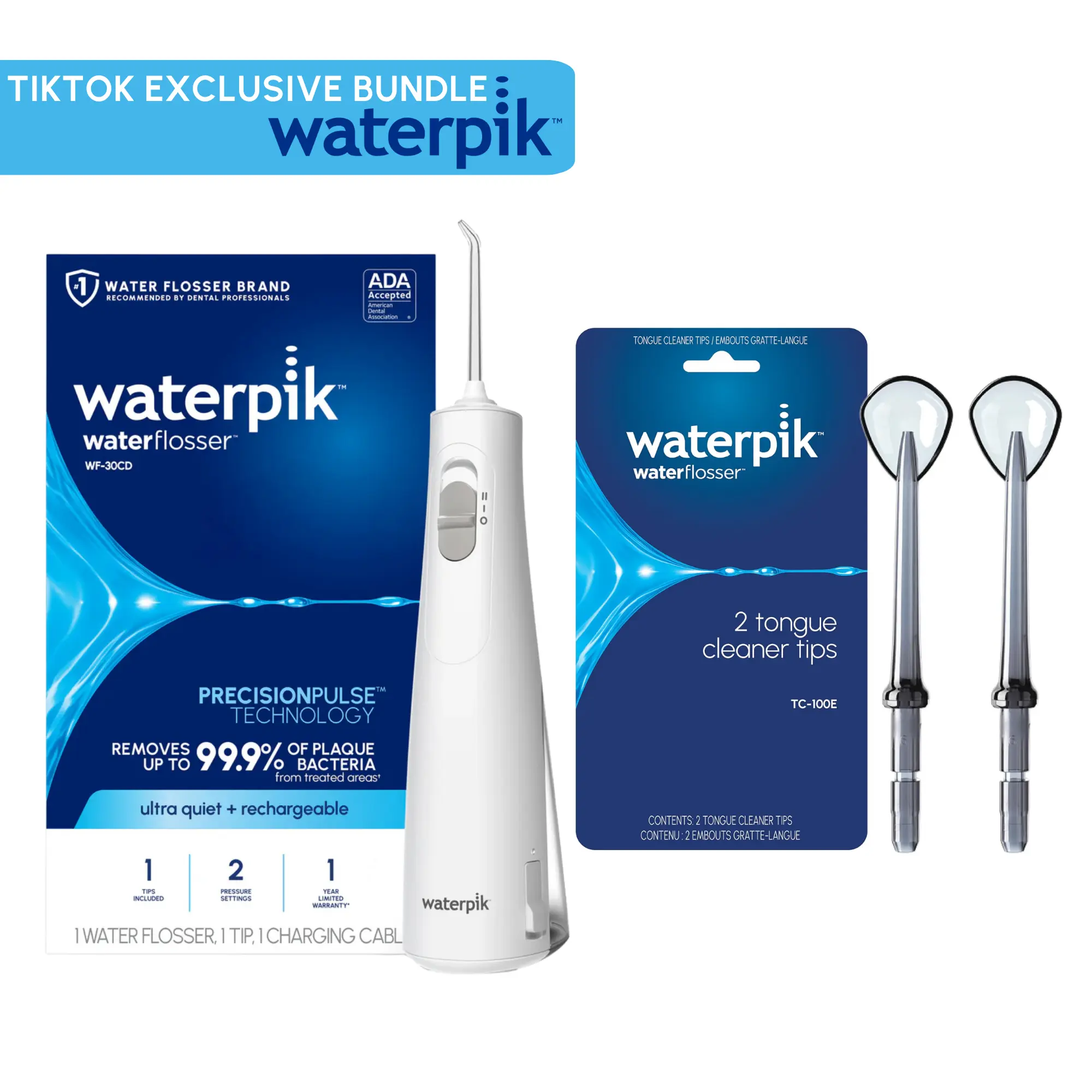 Waterpik Water Flosser 1100 + Tip Attachmen Bundle Variety Pack