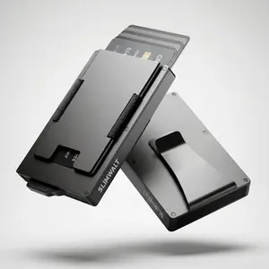 1-Second Pop-Up Wallet for Men, Slim Aluminum RFID Blocking Card Holder, Holds 15+ Cards, Quick Access Minimalist Wallet with Money Clip