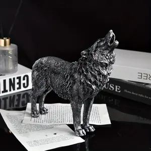 One PCS Golden Silvery Imitation Wolf Sculpture Howling Wolf Statue Resin Crafts National Day Decorations Home Furnishing items, Perfect for Room Decor Ornaments Multicolor Figurine