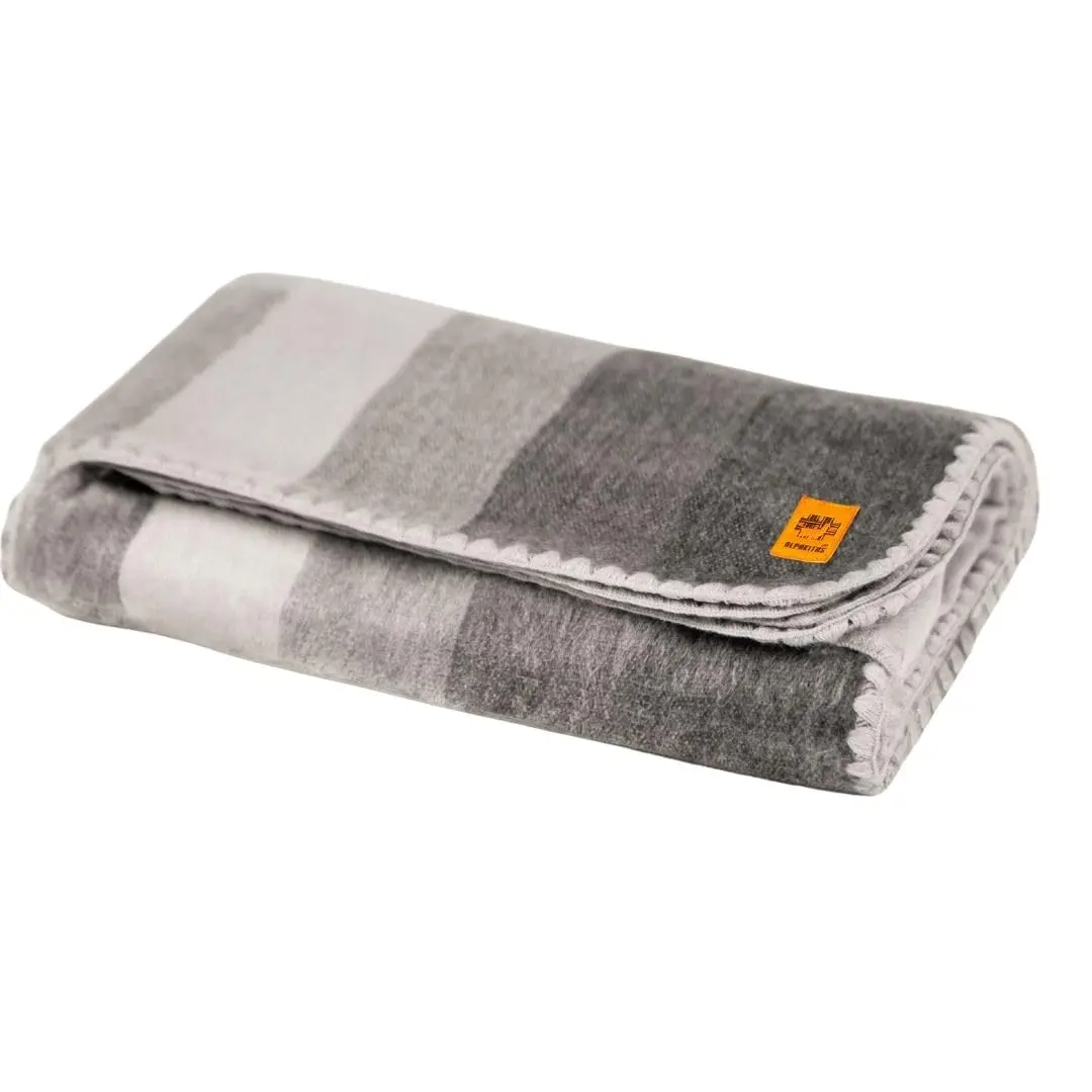 ALPAKITAS Alpaca Wool Blanket Throw | Large, Beautiful, Warm, Stripes | 64 x 45 inches | Ultra-Soft, Hypoallergenic and Breathable | Non-Itchy or Scratchy (Gray)