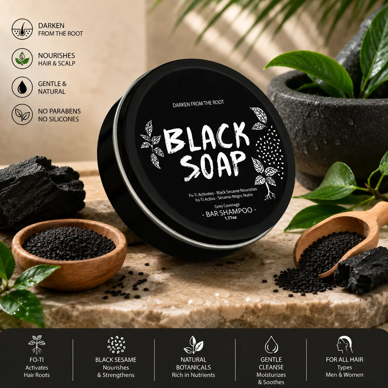 Hair DaSoap for Men & Women, Herbal Gray Hair Care Bar, Nourishing Hair Cleansing Soap for Natural Looking Darker Hair