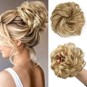 Messy Bun Hair Piece - Large Elastic Wavy Curly Hair Bun Scrunchies Ponytail Extensions Synthetic Chignon Hairpieces for Women, Dirty Blonde