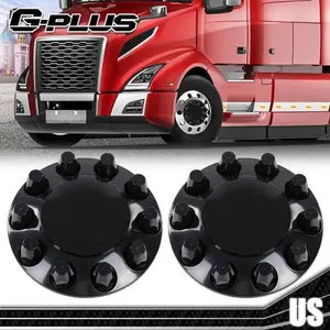 New Front Wheel Covers 33mm Hub Axle Semi Truck ABS Plastic Satin Black 1Pair