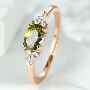 New Peridot Rose Gold Micro Pave Diamond Four-Prong Zircon Simple Elegant Unisex Ring ring  collection