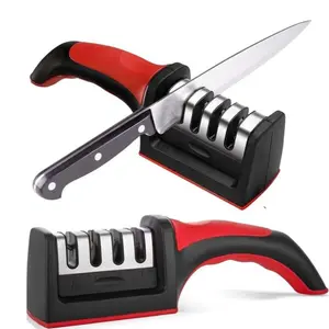 Knife Sharpeners for Kitchen Knives– Stainless Steel 4 in1 Kitchen Knife Sharpener – Ergonomic and Easy to Use Knife Sharpening Kit with 4 Stage Sharpening Slots Black Kitchenware