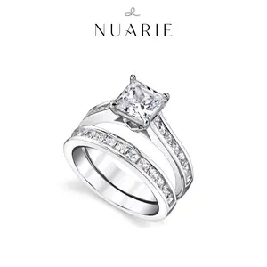 1.5ct Princess Cut Cubic Zirconia Engagement Wedding Ring Set Stackable White Gold Plated Bridal Set for Women Size 5-11 Unique Luxury Gift, Engagement Wedding Jewelry, Wedding Engagement Band